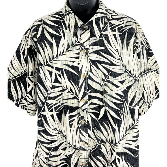 Cooke Street Honolulu XL Extra Large Black Palm Leaf Aloha Hawaiian Casual EUC - Picture 3 of 6